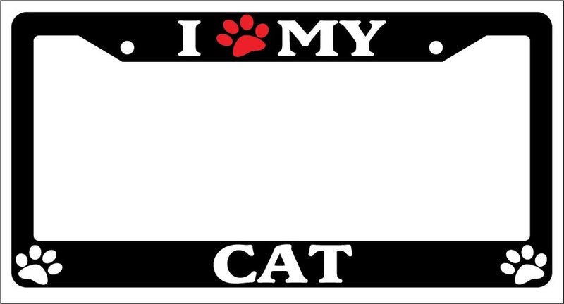 Black License Plate Frame I Heart My Cat (Paw) Auto Accessory Novelty -325  Mod-GRAPH9856236-1156
