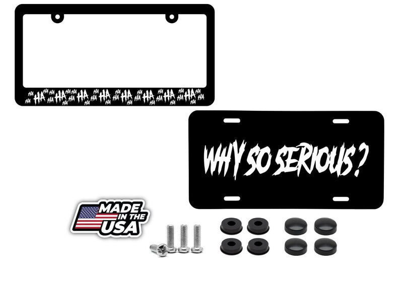 Haha / Why So Serious License Plate Frame - Joker Funny Cover Front/Back White