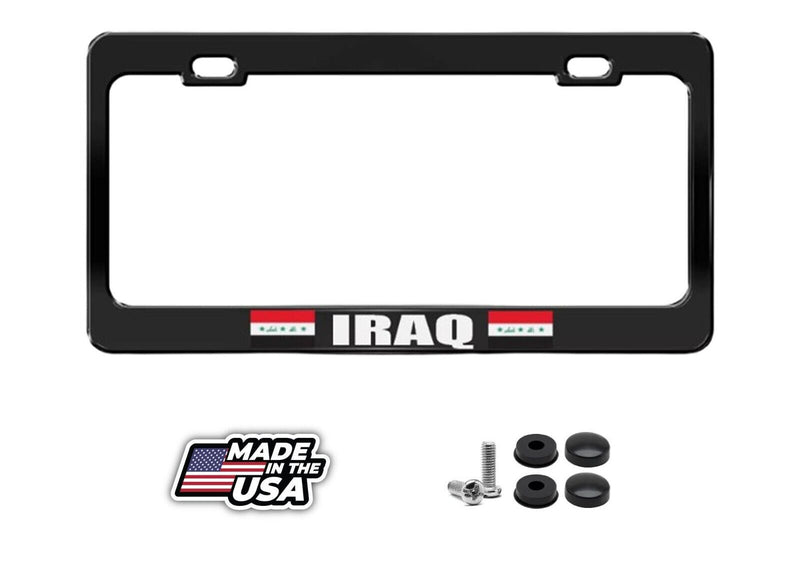 IRAQ COUNTRY FLAG BLACK Steel Heavy Duty License Plate Frame Border