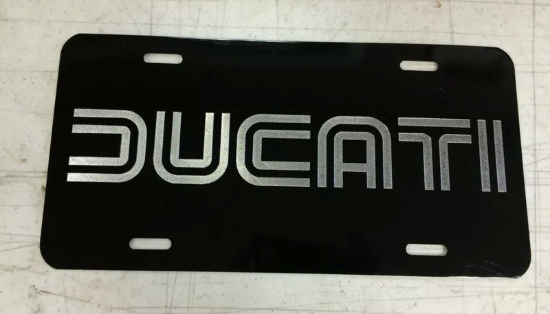Ducati Car Tag Diamond Etched on Black Aluminum License Plate