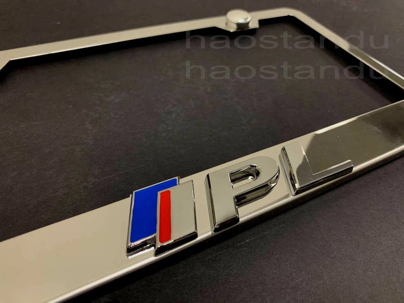 1x For "IPL" 3D Emblem STAINLESS STEEL License Plate Frame RUST FREE + Screw Cap