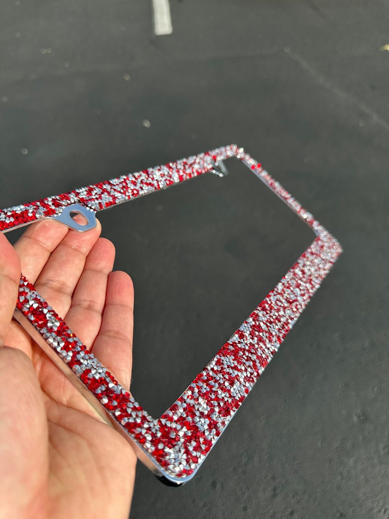 Rocking Bling Crystal Diamond Rhinestone License Plate Frame Red / Silver