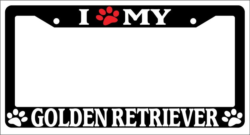 Black License Plate Frame I Heart My Golden Retriever (Paw) Auto Accessory 404  Mod-GRAPH9856236-1159