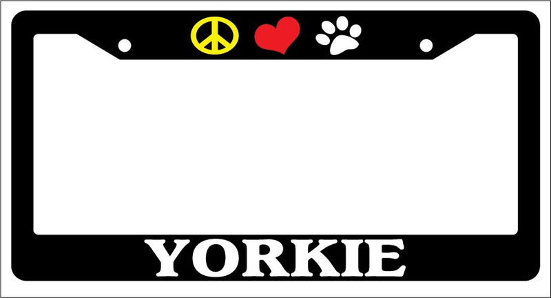 Black License Plate Frame Peace Love Paw Yorkie Auto Accessory 611  Mod-GRAPH9856236-1092
