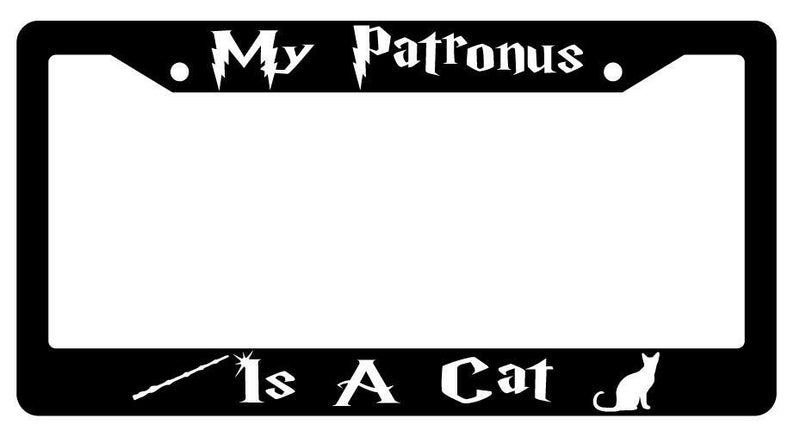 My Patronus Is A Cat Black Plastic License Plate Frame  Mod-GRAPH9856236-507