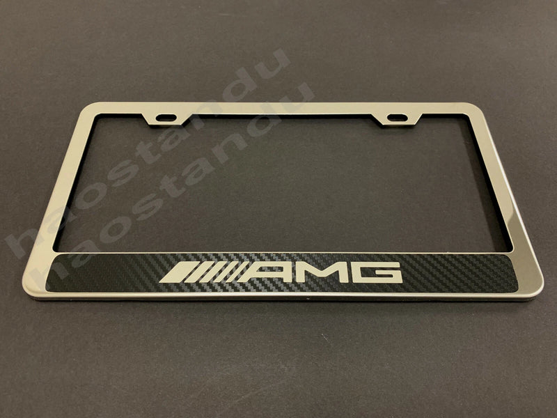 1x CF AMG STAINLESS STEEL LICENSE PLATE FRAME HOLDER w/(Carbon Fiber Style)