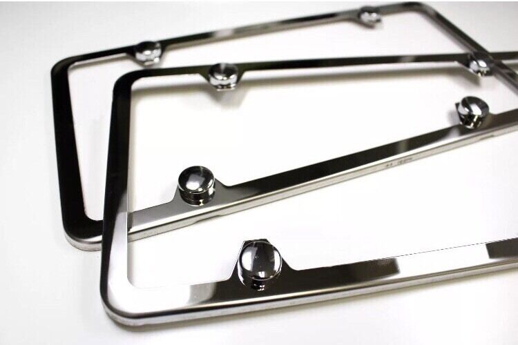 2PCS SLIM CHROME STAINLESS STEEL LICENSE PLATE FRAME SCREW CAP /SLIM 4 HOLE