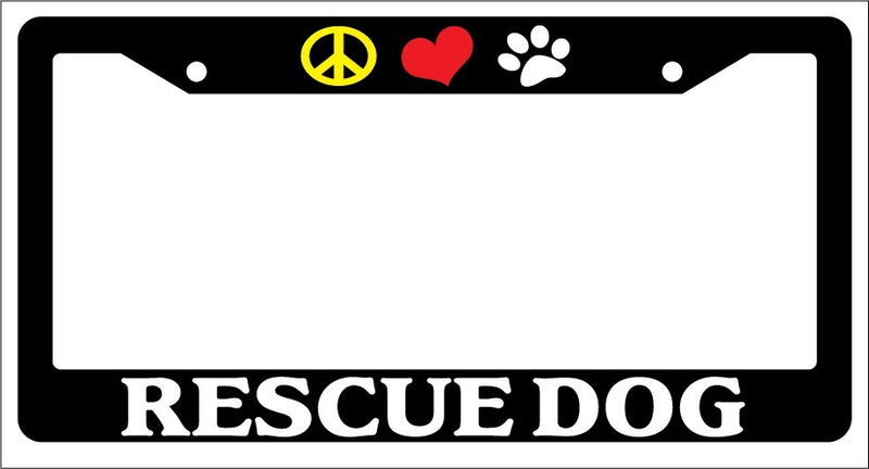 Black License Plate Frame Peace Love Paw Rescue Dog Auto Accessory 543  Mod-GRAPH9856236-1087