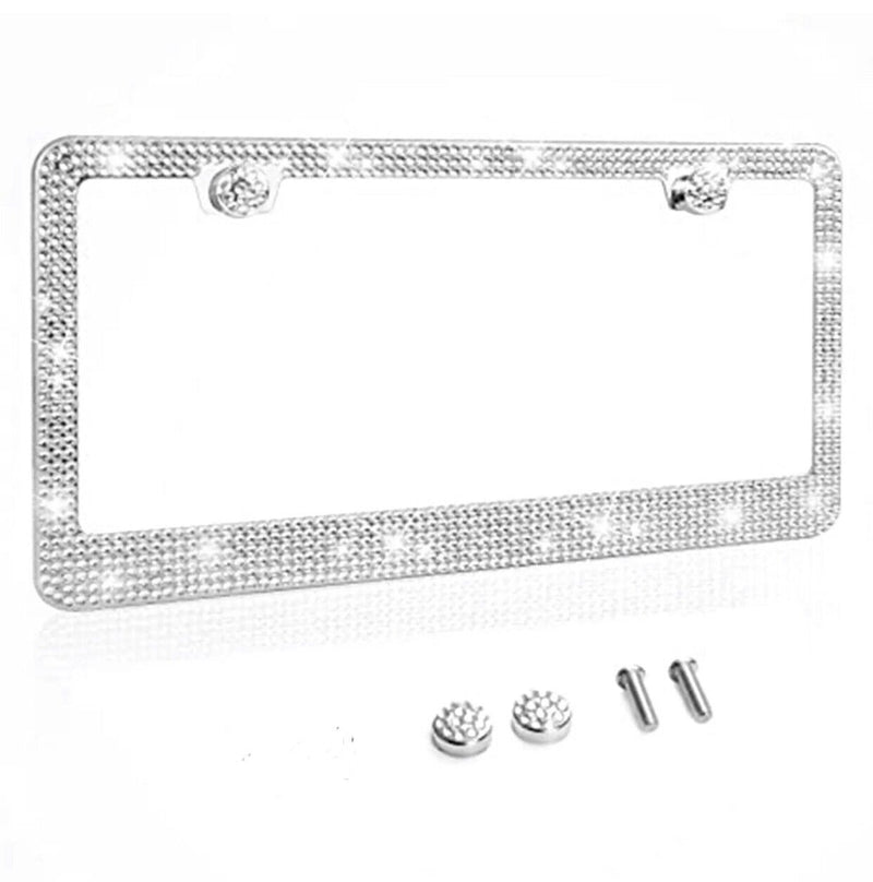 Rhinestone Unbreakable License Plate Frames Crystal Glitter Label Car BD
