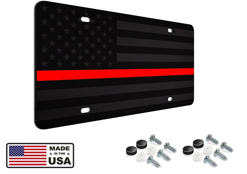 Firefighter thin red line Tactical American Flag License Plate Matte Black