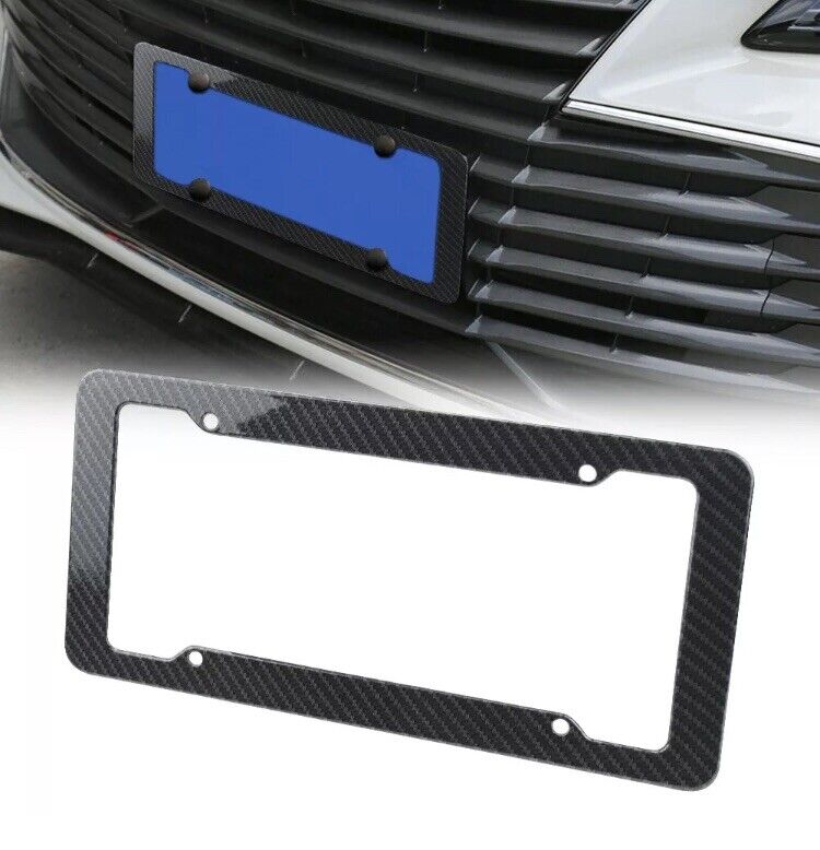 2pc Car Auto Plastic Carbon Fiber License Plate Holder Frame Universal Black Set