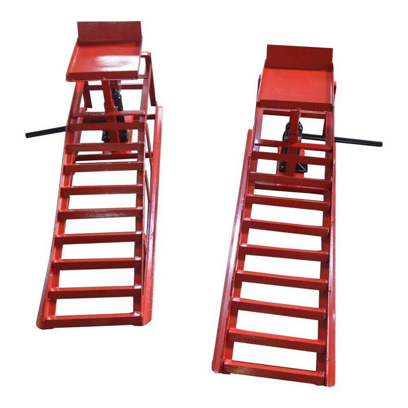 A Pair Auto Car Service Ramps Lifts Heavy Duty Hydraulic Lift Repair Frame Red