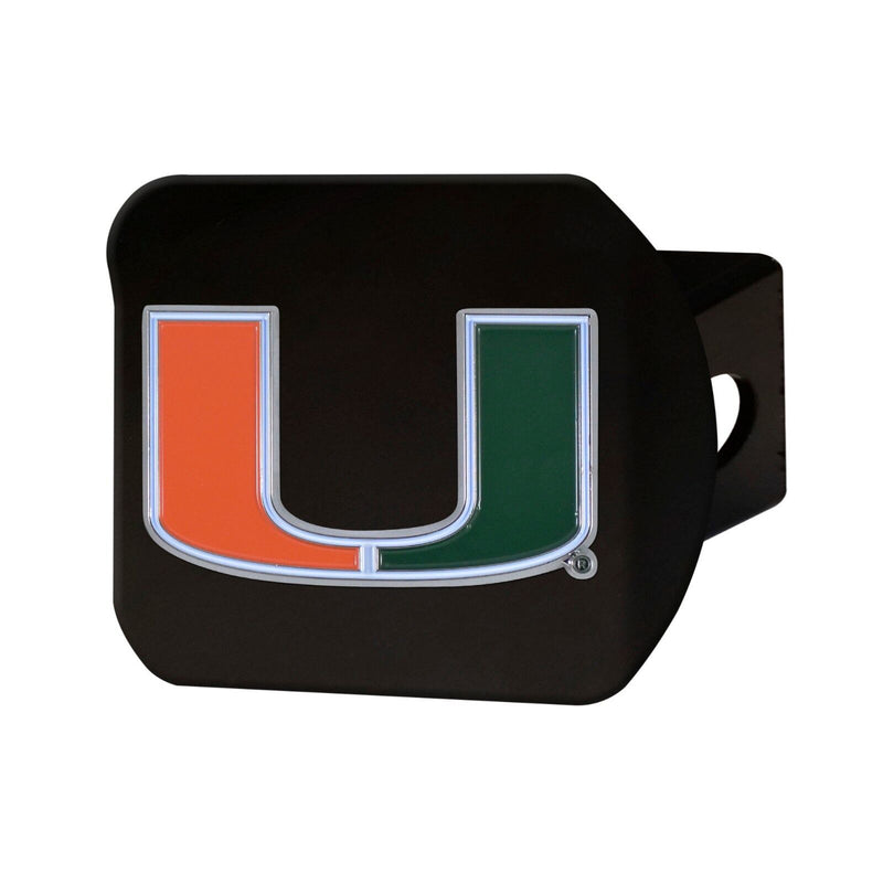 NCAA Miami Hurricanes 3D Color on Black Metal Hitch Cover