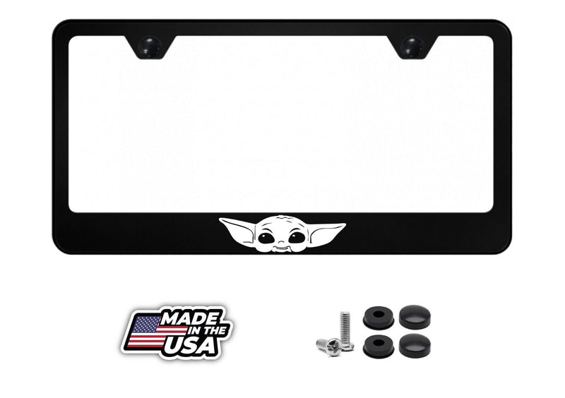 Baby Yoda License Plate Frame ; Black Metal ; Starwars ; Force ; Anime ; Movie