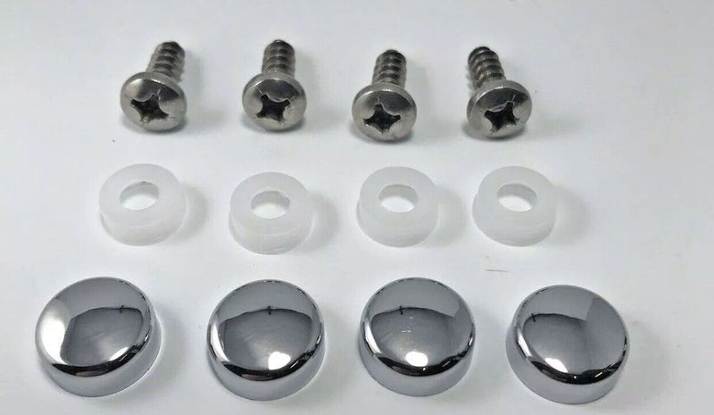 (4) License Plate Chrome Caps / Covers & Screws