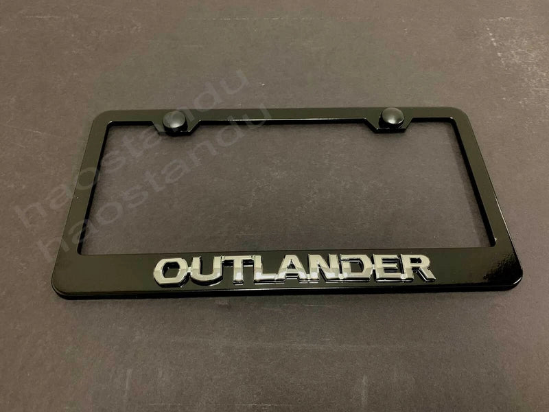 1x OUTLANDER 3D Emblem BLACK Stainless License Plate Frame RUST FREE + Screw Cap