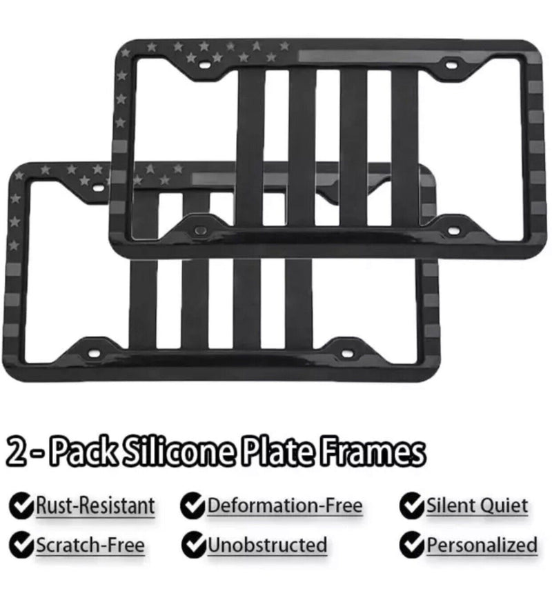 Silicone American Flag License Plate Frame 2 Pack Black License Plate Cover with