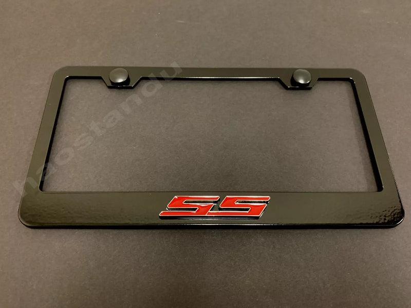 SS 3D Emblem Black Stainless License Plate Frame, 1 Year Manufacturer Warranty, 1x , Rust Free + Screw Cap (R)