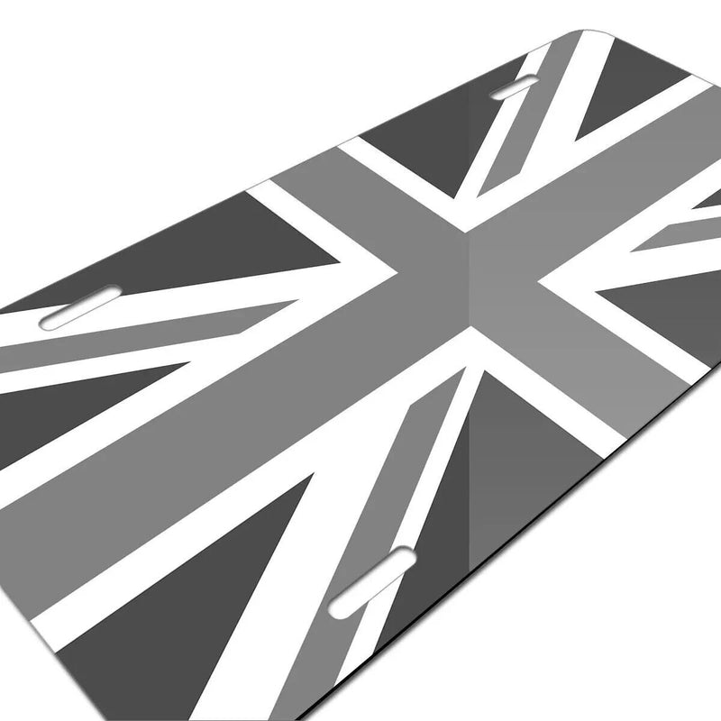 Union Jack UK Flag in Black White Auto Marque Aluminium License Plate