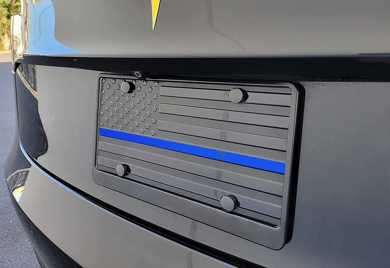 Thin Blue Line American Flag License Plate USA Tactical Black free Screws & Caps