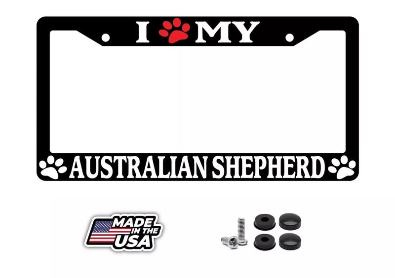 Black License Plate Frame I Heart My Australian Shepherd (Paw) Accessory 264