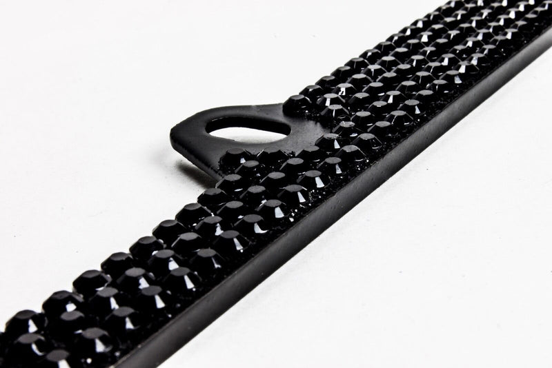 7 Rows Black Bling Diamond Crystal Rhinestone License Plate Frame w/ 2 Screw Caps