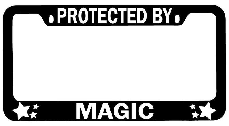 Protected By Magic Black METAL License Plate Frame Auto  Mod-GRAPH9856236-7844