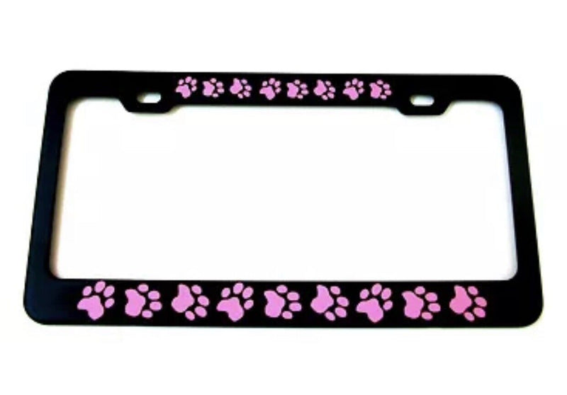 PINK DOG PAWS BLACK License Plate Frame DOG PAW PRINTS