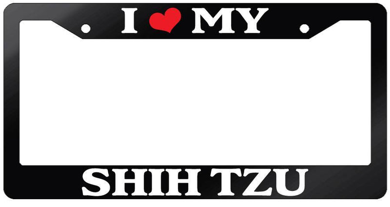 Glossy Black License Plate Frame I HEART MY SHIH TZU Auto Accessory 565  Mod-GRAPH9856236-7533