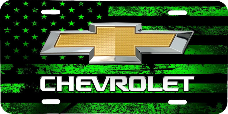 CHEVROLET LOGO GREEN AMERICAN FLAG VEHICLE LICENSE PLATE AUTO CAR FRONT TAG