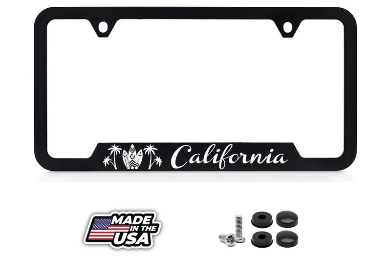 CALIFORNIA Universal Black Stainless Steel License Plate Frame - Surf Boards