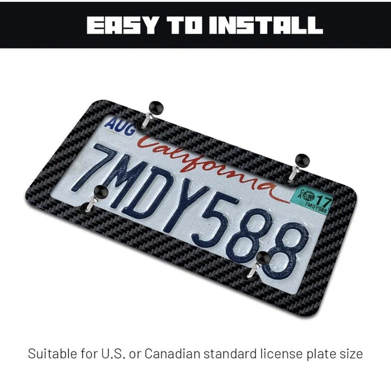 License Plate Frame Carbon Fiber Black Cover Front & Rear Universal 2Pcs