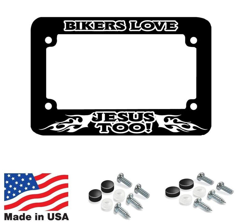 MOTORCYCLE BIKERS LOVE JESUS TOO CHRISTIAN License Plate Frame