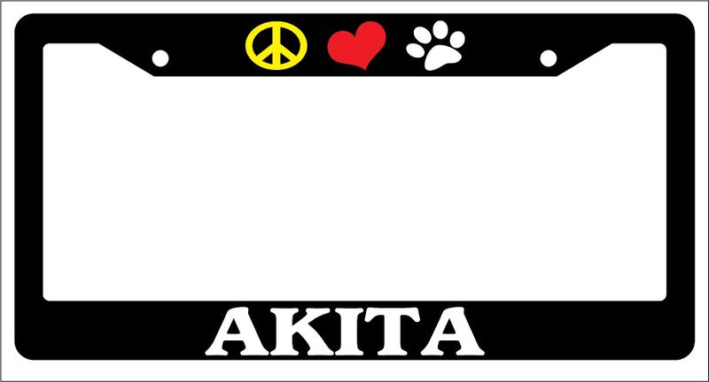 Black License Plate Frame Peace Love Paw Akita Auto Accessory Novelty 238  Mod-GRAPH9856236-1080