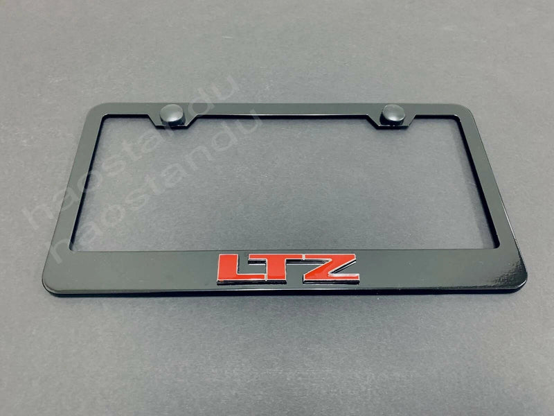 1x Red LTZ 3D Emblem Black Stainless License Plate Frame Rust Free + Screw Cap, 1 Year Manufacturer Warranty