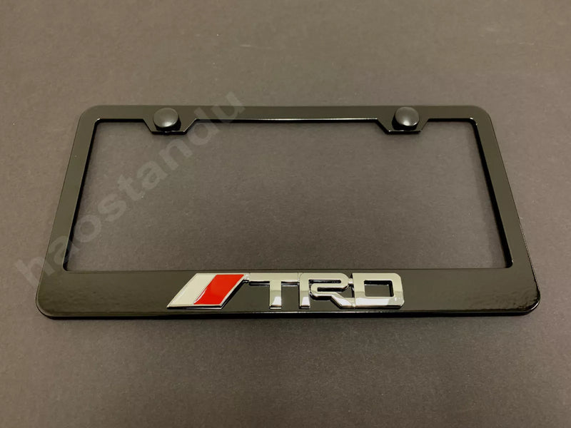 1x // TRD style 3D Emblem BLACK Stainless License Plate Frame RUST FREE + S.Cap