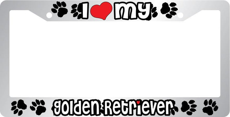 Chrome License Plate Frame I Heart My Golden Retriever Auto Accessory Peticular  Mod-GRAPH9856236-6614