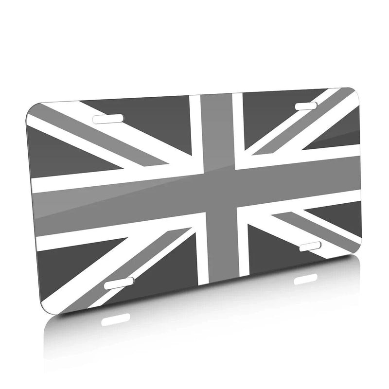 Union Jack UK Flag in Black White Auto Marque Aluminium License Plate
