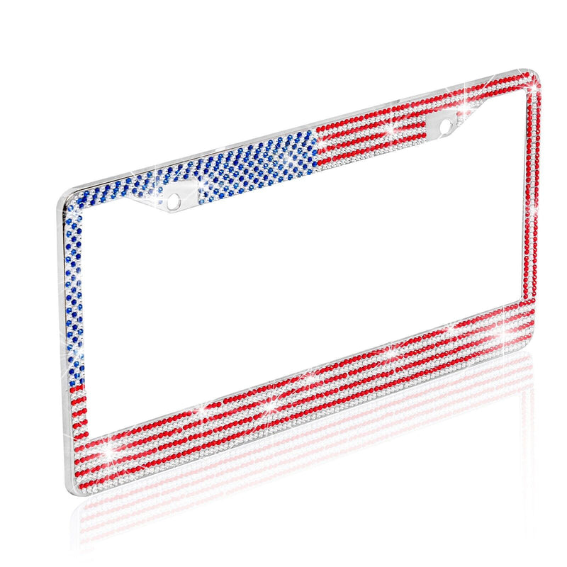 2X Metal USA American Diamond Crystal Bling Style License Plate Frame Universal