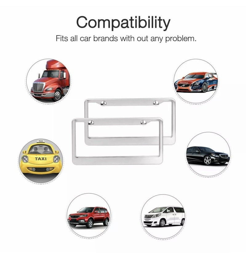 2PCS Chrome 304 Stainless Steel Metal License Plate Frame Cover Screw Caps