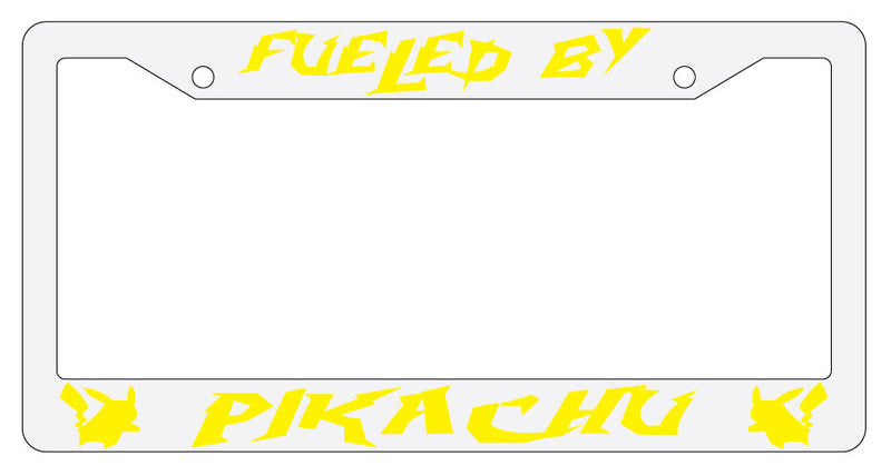 Fueled By For Pikachu Design 2A White Plastic License Plate Frame For Pokemon  Mod-GRAPH9856236-3776