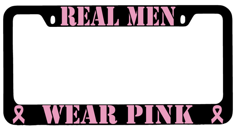 Real Men Wear Pink w/RIBBONS (Design 2A( Black METAL License Plate Frame  Mod-GRAPH9856236-8183