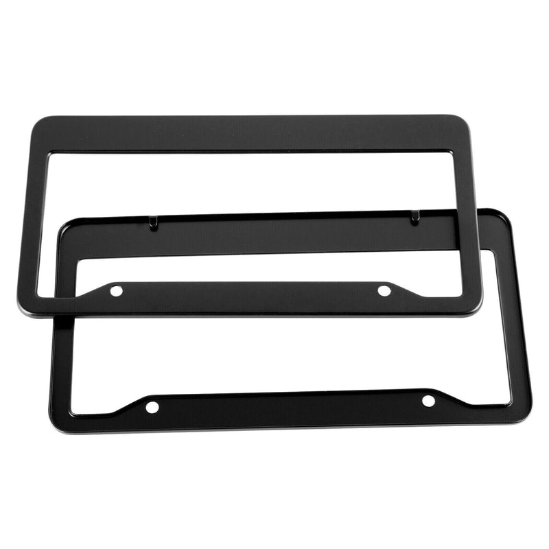 2x Black Stainless Steel Metal License Plate Frame Tag Cover Screw Cap Wide Top