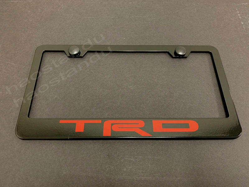 1x red TRD BLACK Stainless Metal License Plate Frame + Screw Caps (RED)