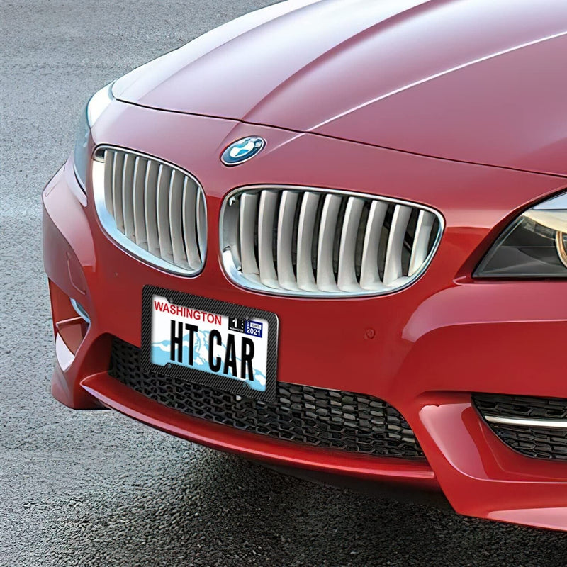 2 Black Carbon Fiber Look License Plate Frame Glossy & Waterproof