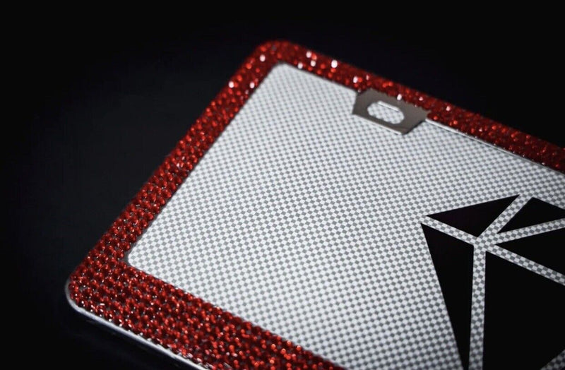 Bling Rhinestones License Plate Metal Frame Sparkling Red Crystal Diamond