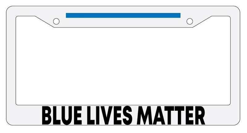 Blue Lives Matter w/STRIPE White Plastic License Plate Frame Auto Accessory  Mod-GRAPH9856236-879