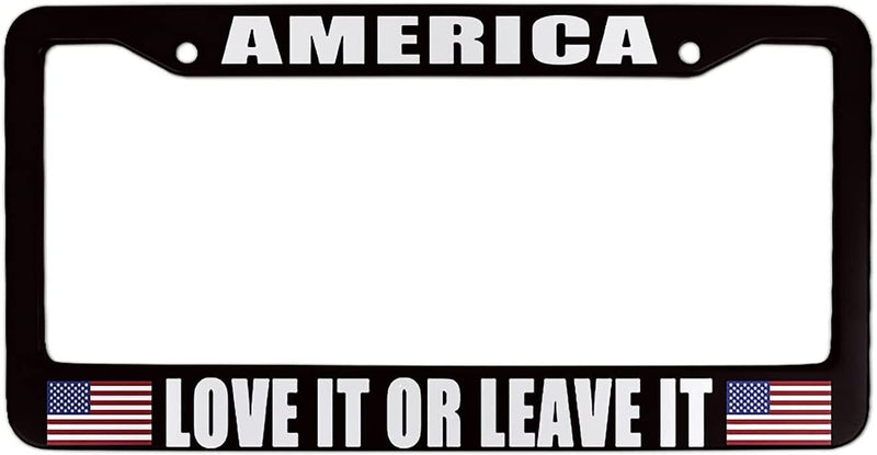 America Love It Or Leave It USA Flag Black Stainless Steel License Plate Frame