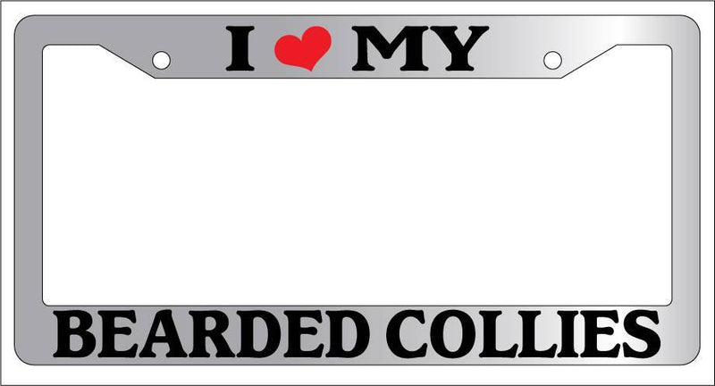 Chrome License Plate Frame I Heart My Bearded Collies Auto Accessory Novelty 284  Mod-GRAPH9856236-5486
