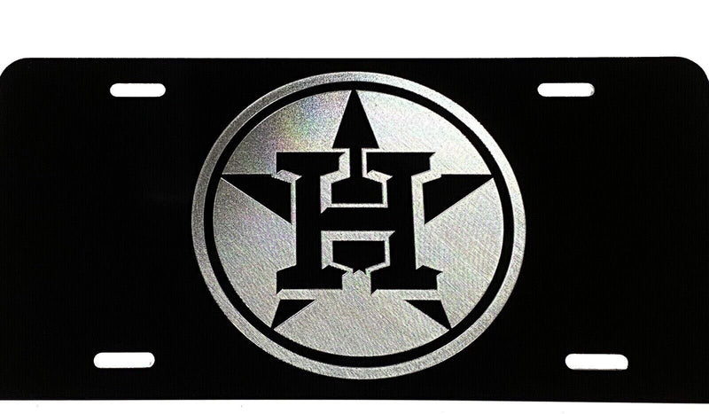 Engraved Houston Astros Fan Car Tag Diamond Etched Black Aluminum License Plate